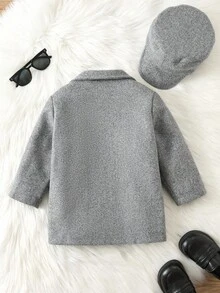SHEIN 买一送一婴儿/男婴/女婴 2 件/套羊毛加厚灰色羊毛大衣夹克带帽，加厚大衣，冬季大衣，绗缝大衣，舒适百搭简约百搭风格，适合室内、户外滑雪、日常穿着、运动、玩耍、派对、拍照、节日、圣诞节、万圣节 - 灰色 - 查看 4