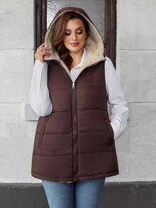 EMERY ROSE Chaqueta con capucha sin mangas reversible de talla grande, casual para otoño/invierno