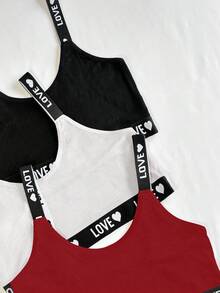Chillnights Bộ 3 áo ngực dệt kim họa tiết chữ và trái tim thời trang thường ngày dành cho nữ - Nhiều màu - Xem 5