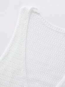 Swim Chiccia Đầm hở vai không tay cổ chữ V khoét sâu họa tiết kim loại trơn màu dành cho nữ - trắng - Xem 8