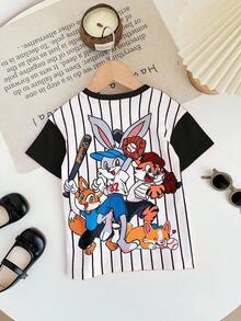 TaviRue Baby Girl Casual Comfy Cute Cartoon Animal Print & Striped Splice Sleeve Short Dress - Multicolor - View 5