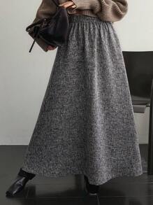 Dazy-Less 女士宽松商务休闲A字裙，灰色，适合通勤和办公穿着，秋冬季 - 灰色 - 查看 4