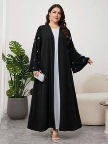 Al Najma Plus Size Women's 3D Butterfly Embroidered Abaya Robe, Spring/Summer - Multicolor - View 5