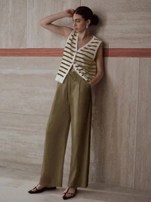 MOTF PREMIUM PANTALONES DE PIERNA ANCHA CON PLIEGUES, BOLSILLOS SESGADOS Y CINTURA CON CORDÓN - Café integral - Ver 9