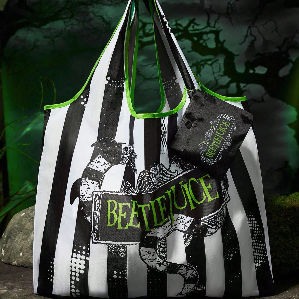 Pieza Bolsa de compras plegable con patrón de dibujos animados, bolso de mano con bolsillo adjunto con cadena de cuentas, se puede colgar en el bolso