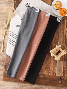 SHEIN Bộ 3 quần legging đan trơn màu cho bé gái - Nhiều màu - Xem 3