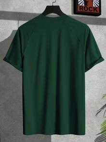 Manfinity Homme Men's Raglan Sleeve Solid Color Round Neck Casual Versatile T-Shirt - Dark Green - View 2