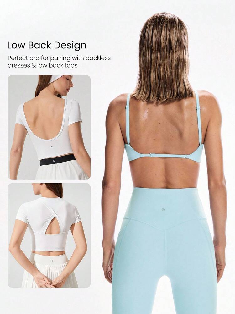 Soft Stretchy Power Up 4-Way Adjustable Straps Bonding Tech Backless Sports Bra Yoga Pilates Daily Removable Cups Spring Summer
