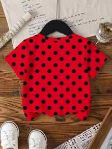 Miraculous Ladybug X SHEIN 少女夏季波点卡通图案圆领短袖T恤 - 白色 - 查看 2