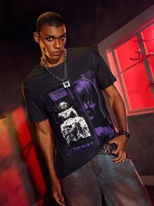ANNABELLE x SHEIN Men's Horror Figure Graphic Round Neck Short Sleeve T-Shirt, Summer