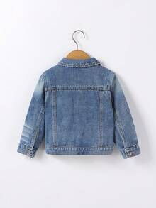 SHEIN Playful Pals 1 szt. chłopięca kurtka dżinsowa w stylu vintage, modna odzież wierzchnia w kolorze niebieskim, idealna do noszenia na co dzień