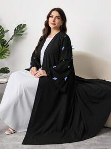 Al Najma Plus Size Women's 3D Butterfly Embroidered Abaya Robe, Spring/Summer - Multicolor - View 3