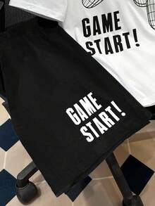 SHEIN 2pcs/Set Teen Boys' Casual Video Game Graphic Print T-Shirt And Shorts Set, Summer, Cotton Blend - Black and White - View 8