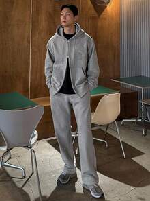 DAZY 男士秋季贴花刺绣设计灰色拉链连帽衫套装