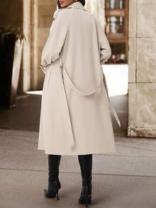 SHEIN Clasi 女式卡其色豹纹腰带收腰休闲外套夹克，秋冬 - 卡其色 - 查看 2