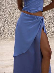MUSERA Low Rise Chiffon Draped Tie Side Maxi Skirt Night Out Occasion Birthday Elegant Rapture Vacation Summer - Blue - View 5