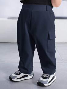 SHEIN Quần dài lưng thun co giãn màu trơn, thích hợp cho mùa xuân/hè, dành cho cả bé trai và bé gái - Màu xanh hải quân - Xem 7