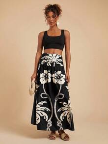 Travachic 度假印花宽松女裙 - 黑與白 - 查看 4