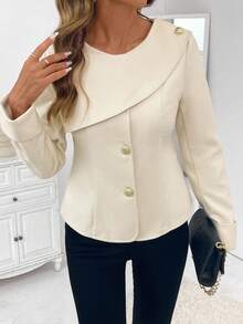 Elenzga Beige French Arc Shawl Collar Fitted Women Overcoat Fall Winter Cloth For Women - White - View 5