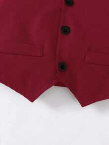 SHEIN 3 件套年轻男孩绅士正装，包括背心、领结和裤子，适合婚礼、婚礼宾客、花童、戒童，秋冬 - 酒紅色 - 查看 4