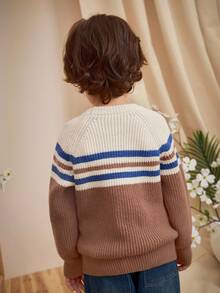 Loomiva Kleine Jungen Farbblock Rundhals Langarm Pullover, vielseitig & bequem - Aprikosenfarben - Übersicht 2