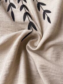 Linhara Ensemble 2 pièces chemise et pantalon grande taille avec broderie de plantes, décontracté pour le printemps et l'automne - Kaki - Voir 4