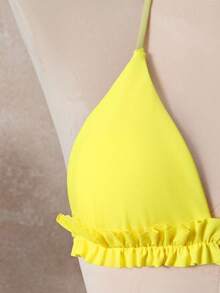 SHEIN Swim 2pcs/Set Women's Sweet Ruffled Bikini & Lace Skirt Beach Vacation Set - Yellow - View 5
