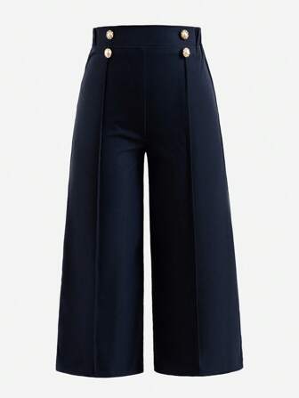 Elladie kids Randiga, vida, lösa byxor med tandpetare och knappar i midjan för unga flickor