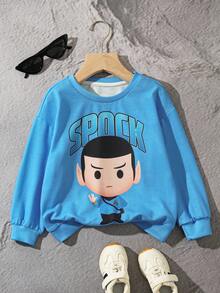 STAR TREK X SHEIN Young Boy Casual Fashionable Street Cartoon Character & Letter Graphic Dropped Shoulder Loose Pullover Sweatshirt, Autumn/Spring Fall Winter - White - View 1
