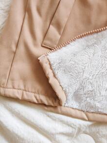 SHEIN Baby Girl Fashionable Versatile Thick Zip-Up Hooded Padded Coat, Suitable For Winter Daily Wear Fall - Khaki - View 5