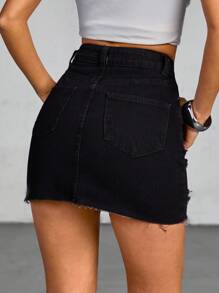 EURMUSE WOMEN HIGH WAIST MINI SKIRT DESTROY RAW EDGE Women Summer Clothing Women Clothing Y2k Woman S Summer Clothes Women Summer Sets Women S Bottoms - Black - View 2