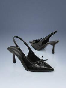 CUCCOO GRLICON 勃艮第红尖头封闭式细高跟女式一脚蹬高跟鞋 - 黑色 - 查看 5