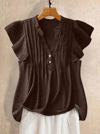 Linhara Camisa casual con decoración de botones para mujer talla grande LUNE