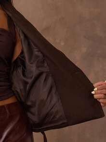 SHEIN BAE 女士时尚通勤短款夹克，秋冬季，女士冬季外套，短款大衣，休闲街头风大衣，百搭夹克，棕色外套 - 咖啡棕 - 查看 8