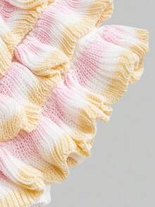 ROMWE Kawaii 可爱又可爱的蛋糕风格多层荷叶边下摆彩虹渐变针织女式短裤裙 - 粉色 - 查看 4