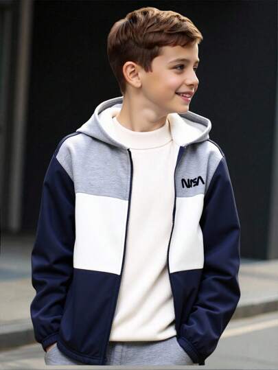 SHEIN Chaqueta económica con cremallera y parche de peluche para niños preadolescentes, ropa de otoño para niños, blusas de otoño, ropa de invierno para niños, ropa de otoño para niños pequeños, suéter lindo, ropa de Halloween para niños, blusas de otoño, camisas de otoño, camisa de Halloween, camisa negra adecuada para ir a la escuela, actividades diarias, tiempo libre, universidad, viajes, deportes, y temporada de otoño e invierno.