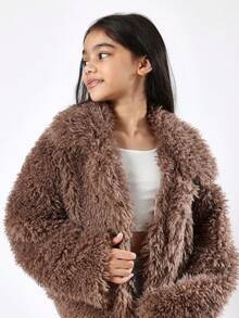 SUMWON Fluffy Teddy Bear Coat Winter Warm Plush Jacket Oversized Shaggy Cozy Outerwear Girls Teen Fashion Faux Fur Fuzzy Brown Coat For Cold Weather Vacation - Brown - View 1