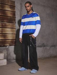 PAVTROS Manfinity Streetrush Men's Letter & Striped Print Crew Neck Long Sleeve Casual T-Shirt,Back To School,Fall - Multicolor - View 3