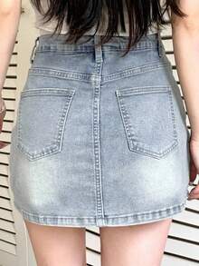 DAZY Women's Fashion Casual Everyday Versatile Denim Skort With Pockets - Baby Blue - View 4