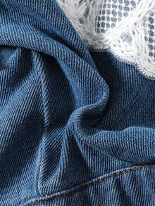 1 件女童休闲学院风水洗蓝色蝴蝶结长袖牛仔夹克 - 藍色 - 查看 6