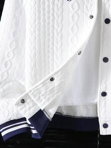 Chaqueta universitaria con textura y patrón de letras para adolescentes, adecuada para estilo casual y universitario en otoño e invierno - Blanco - Ver 6