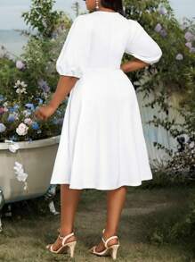 SHEIN Lady Váy chữ A dài tay cỡ lớn thanh lịch mùa xuân và mùa hè, tay áo Bishop màu trắng cho đám cưới ngày lễ tình nhân, tiệc cocktail cỡ lớn, váy dạ hội, váy mùa thu cho phụ nữ, váy ngày lễ, váy trắng, váy nữ thần Hy Lạp, váy tốt nghiệp màu trắng, váy cho sự kiện đám cưới, váy mùa thu, váy sinh nhật cho phụ nữ - trắng - Xem 2