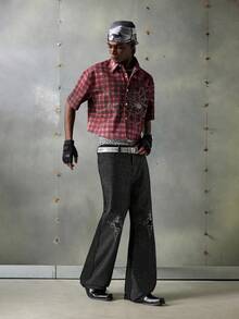 NEON BLANC 男士及膝菱形水钻装饰牛仔裤 - 黑色 - 查看 4