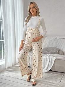 SHEIN 心形印花舒适休闲孕妇背带裤 - 彩色 - 查看 5