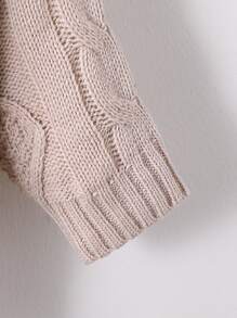 SHEIN Girls' Cable Knit Pullover Sweater,Pink Retro Round Neck Twist Stitch Sweaters For Autumn,Soft Fashionable Back-To-School,Holiday,School Traveling - Khaki - View 6