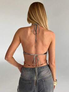 Aloruh Women's Music Festival Tie-Dye Print Chain Backless Halter Top, Spring/Summer - Multicolor - View 2