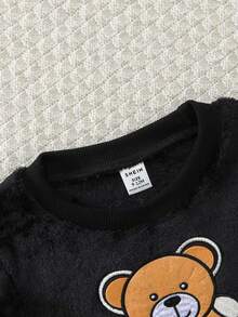 2件套可爱男婴毛绒圆领长袖上衣和裤子套装 - 黑色 - 查看 7