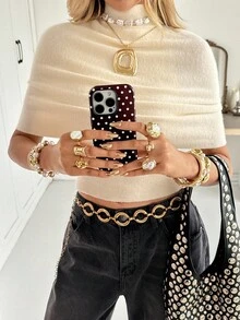 Siren Gaze Women's Elegant Solid Color Turtleneck Wrap Knit Top Summer Casual - Apricot - View 4