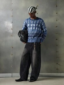 NEON BLANC Men's Casual Pattern Crew Neck Long Sleeve Sweater, Autumn/Winter - Blue - View 4