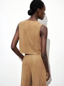 Maija Women's Fashion Casual Solid Color Hollow Out Twist Vest Tan Two Pieces Set Women Brown Two Pieces Set Women Suede Two Pieces Set Women Two Pieces Pants Set Two Pieces Set Modern Vacation Nomadic Casual Fashion All-Match Women's Country Concert Clothing Western Style Women's Clothing Nomadic Style Bohemian High-End Elegance All-Match Country Concert Clothing Exotic Atmosphere, Country Concert, Western Style Clothing, High-Grade Fabric, Comfortable And Breathable